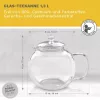 Ceainic din sticla Creano, 1,3 L, cu infuzor din inox, capac si 2 flori de ceai