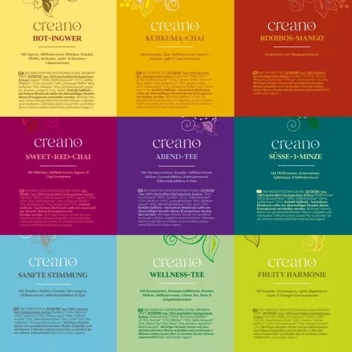 Set cadou ceai bio Creano Organic Herbal Tea, 27 plicuri, 9 sortimente, plante, fructe, condimente