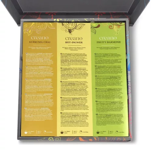 Set cadou ceai bio Creano Organic Herbal Tea, 27 plicuri, 9 sortimente, plante, fructe, condimente