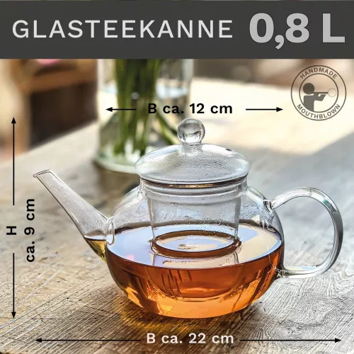 Ceainic din sticla Creano, 0,8 L, cu infuzor din sticla si capac, pentru ceai vrac
