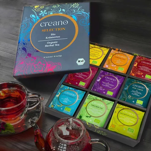 Set Cadou Ceai Bio Creano, 45 plicuri, 9 sortimente, 90 g, plante, fructe, condimente