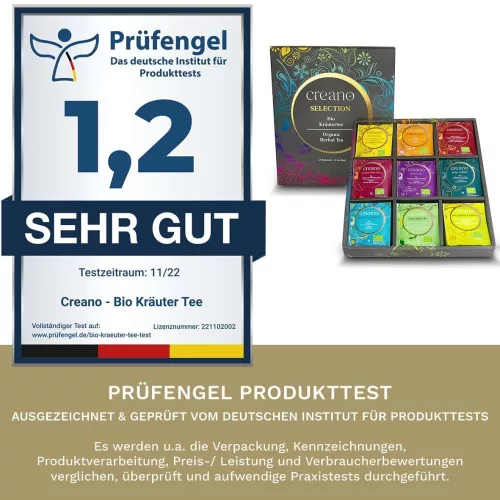 Set Cadou Ceai Bio Creano, 45 plicuri, 9 sortimente, 90 g, plante, fructe, condimente
