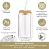 Set 4 pahare Creano, 360 ml, perete dublu, cu capac din bambus si pai, pentru smoothie si bubble tea