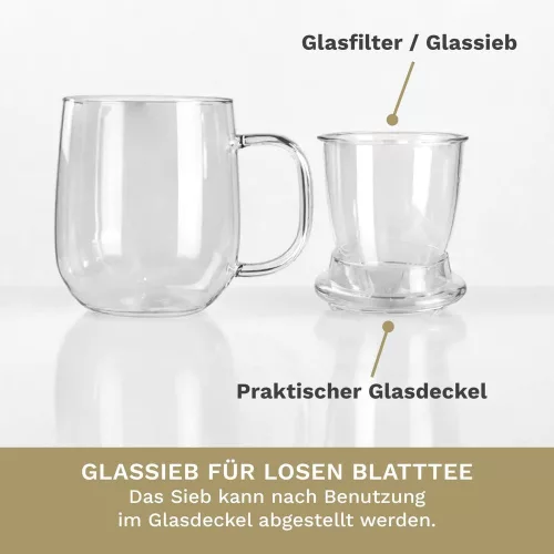 Cana pentru ceai Creano, 450 ml, sticla borosilicata, cu infuzor si capac din sticla