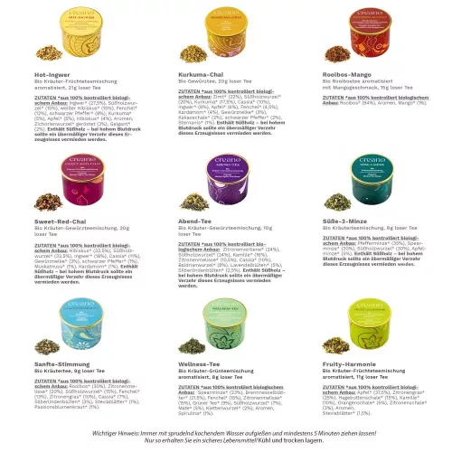 Set ceai bio Creano Mix Condimentat, Chai cu Curcuma/Ghimbir Picant/Chai Rosu Dulce, vrac, 61g