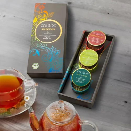Set ceai bio Creano Mix Plante, 3 doze ceai vrac, Musetel Fructat/Menta Dulce/Rooibos cu Mango