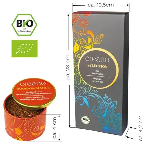Set ceai bio Creano Mix Plante, 3 doze ceai vrac, Musetel Fructat/Menta Dulce/Rooibos cu Mango