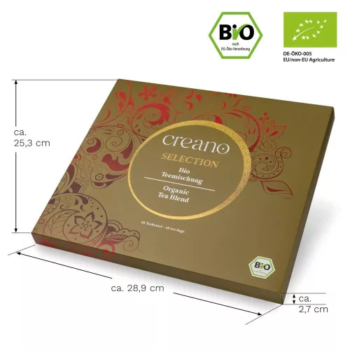 Set Cadou Ceai Bio Creano, 48 plicuri, 6 sortimente, ceai verde/negru/alb/oolong, cu cofeina, 96 g