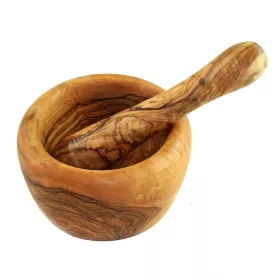   Mojar din lemn de maslin cu pistil, diametru 14 cm, inaltime 9-10 cm