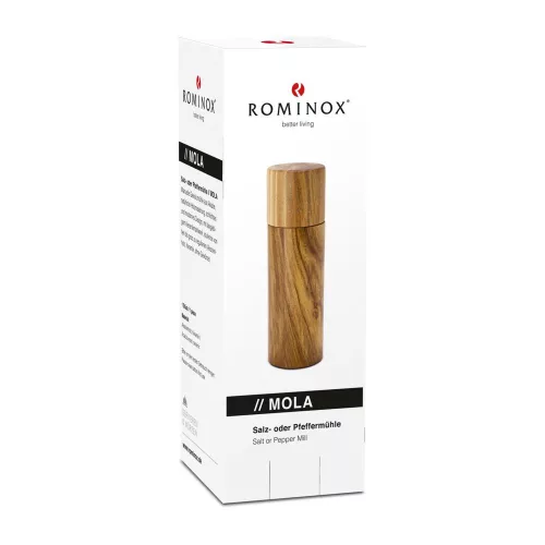 Rasnita Rominox Mola, sare sau piper, lemn de acacia, mecanism ceramic, reglaj fin-grosier