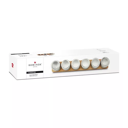 Suport magnetic condimente Rominox Gustus, bambus, recipiente inox, montare perete, 42 cm
