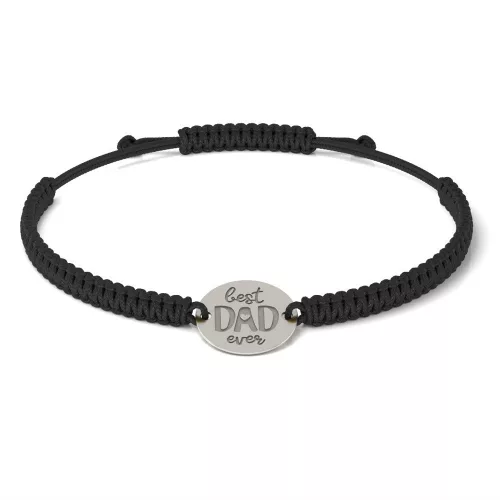 Bratara din argint cu snur impletit negru model Best Dad