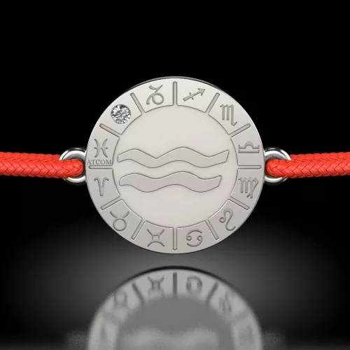 Bratara din argint cu snur rosu model Aquarius