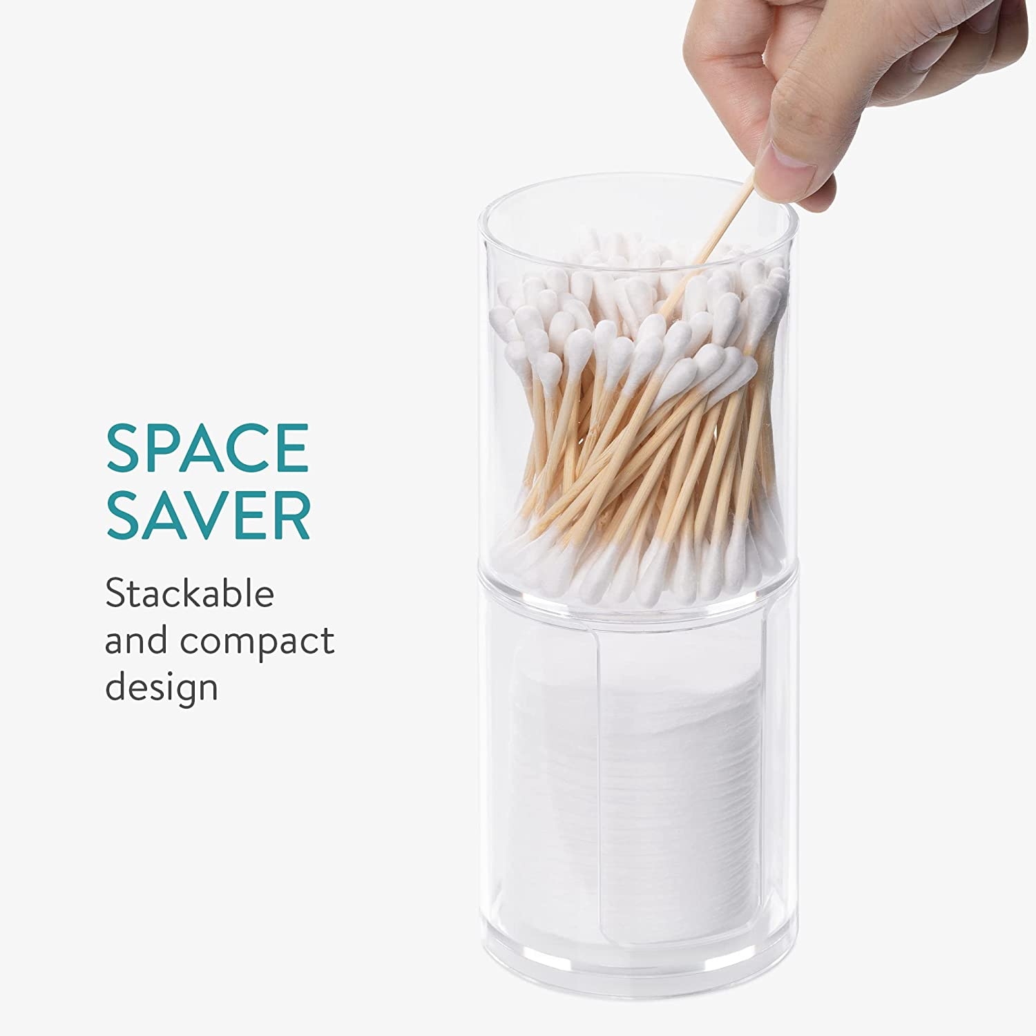 Organizator cosmetice, dischete demachiante si betisoare urechi, transparent, 2 compartimente, plastic/bambus, Navaris