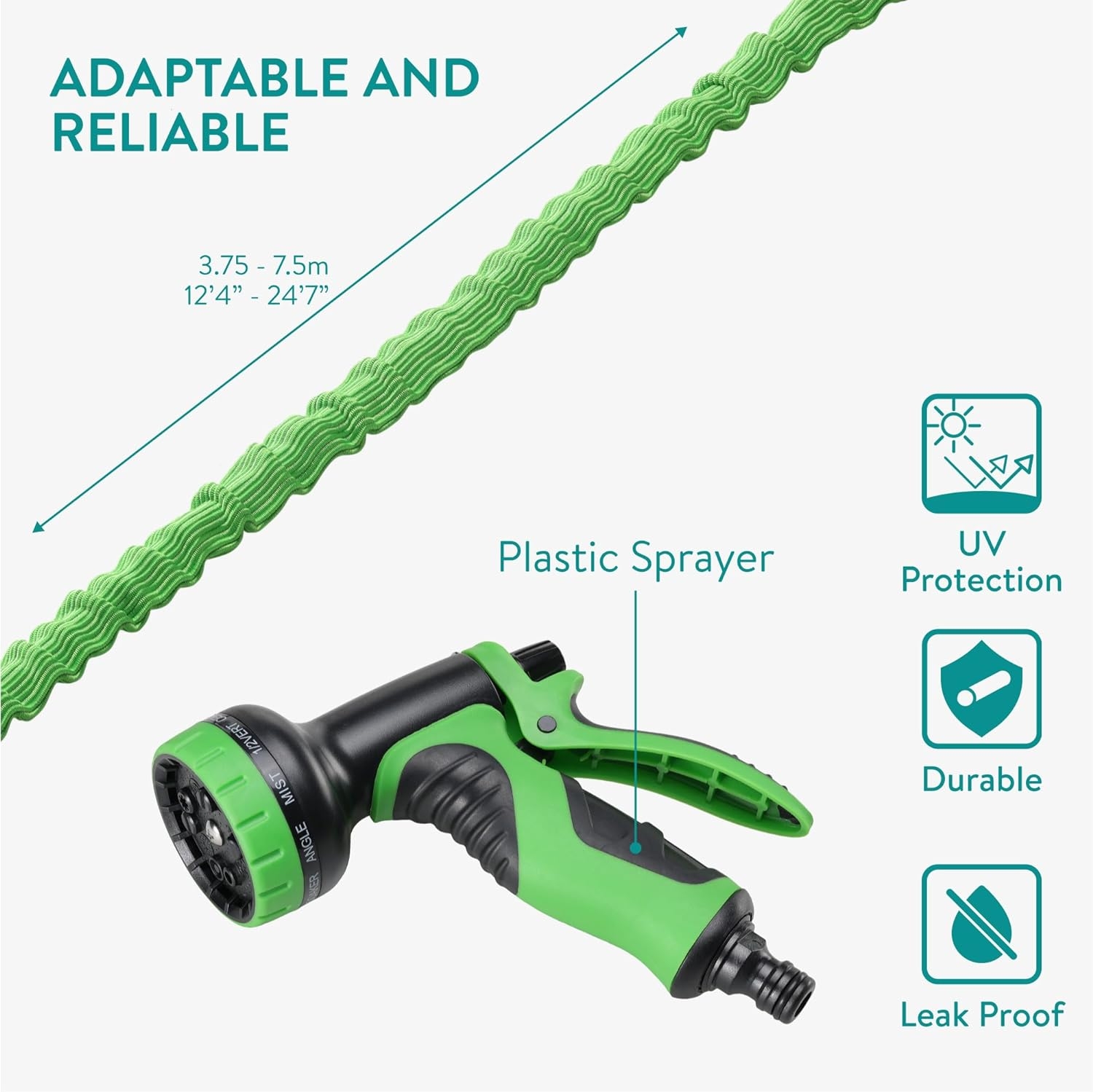 Furtun de gradina extensibil Navaris 3.75-7.5m, cu pistol stropire 10 functii, 61949.01