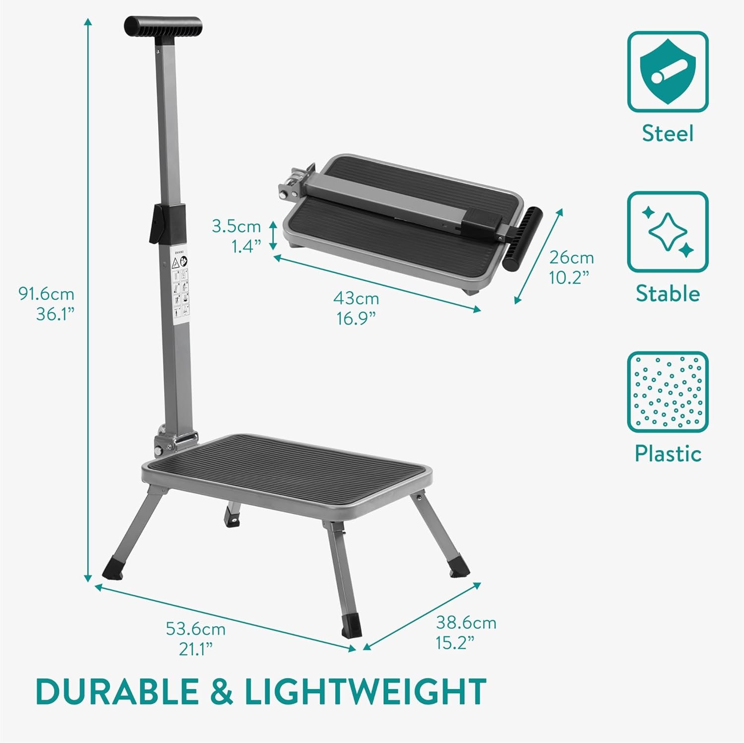 Scaun pliabil cu maner antiderapant Navaris, suport 150kg, metal, 60999.01